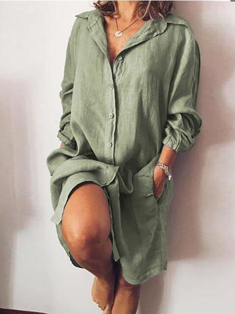 Chemise Longue Unie à Poches Femme
