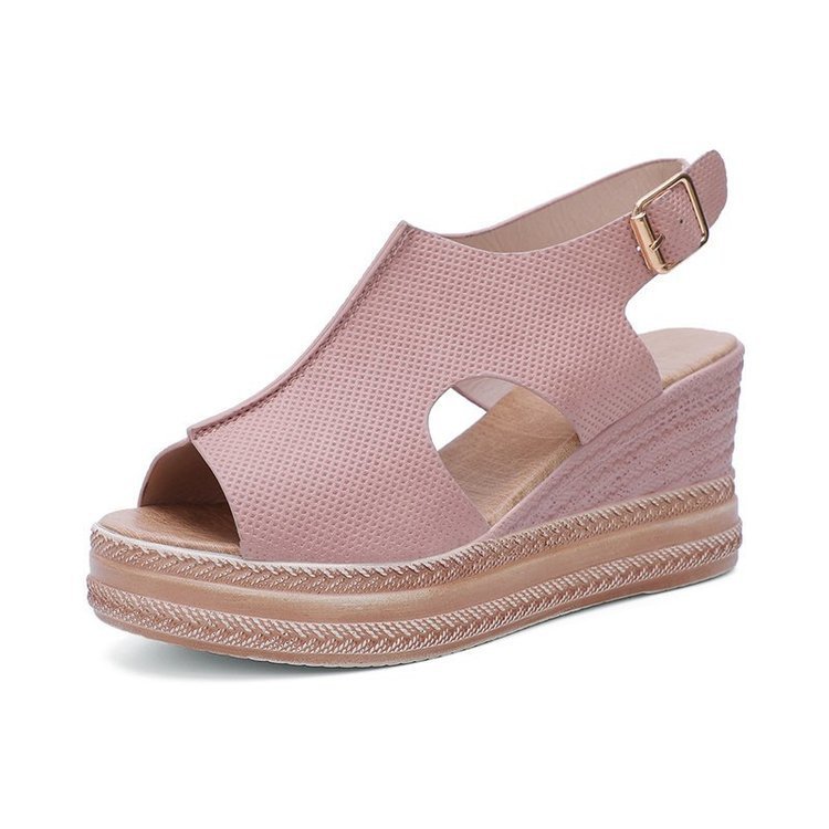 Sandales à bout ouvert , à talons compensés et à boucle