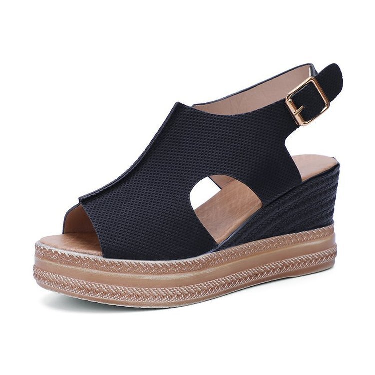 Sandales à bout ouvert , à talons compensés et à boucle