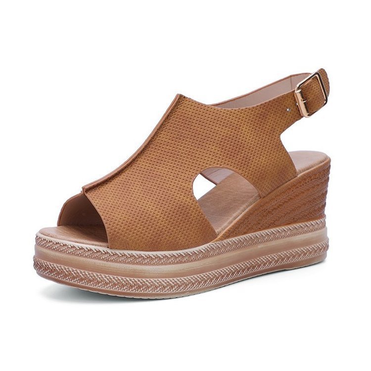 Sandales à bout ouvert , à talons compensés et à boucle
