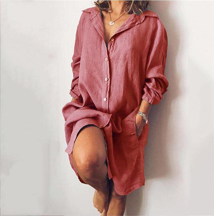 Chemise Longue Unie à Poches Femme