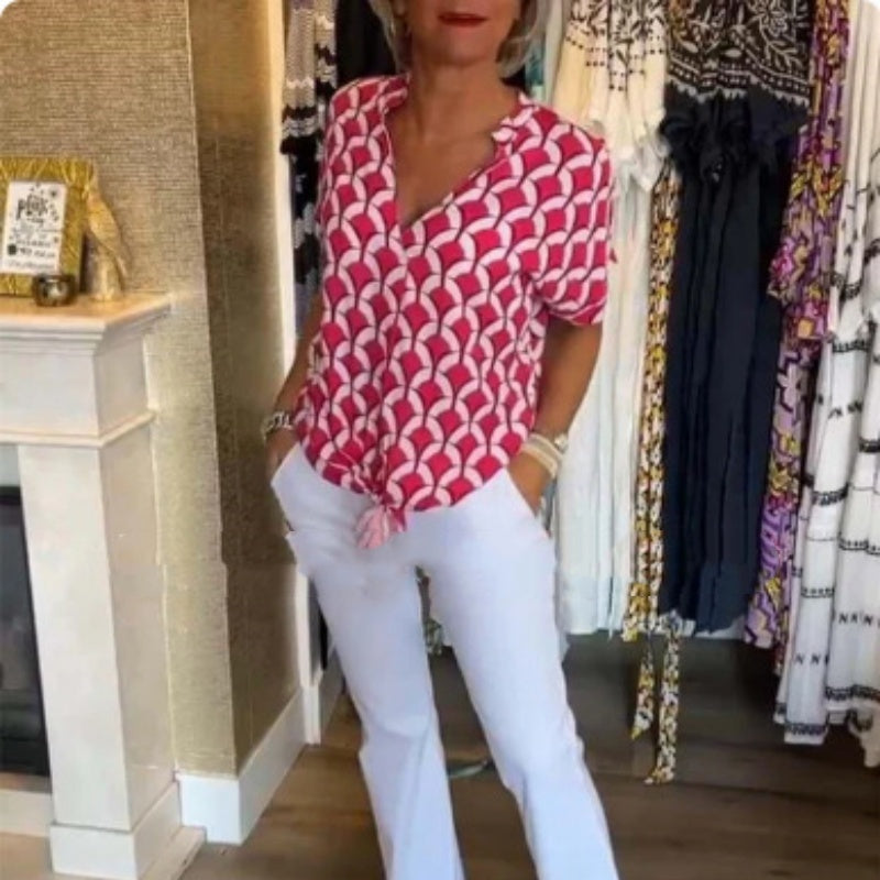 Chemise à col en V , élégante et imprimée