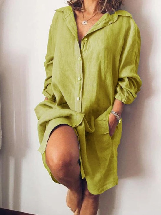 Chemise Longue Unie à Poches Femme