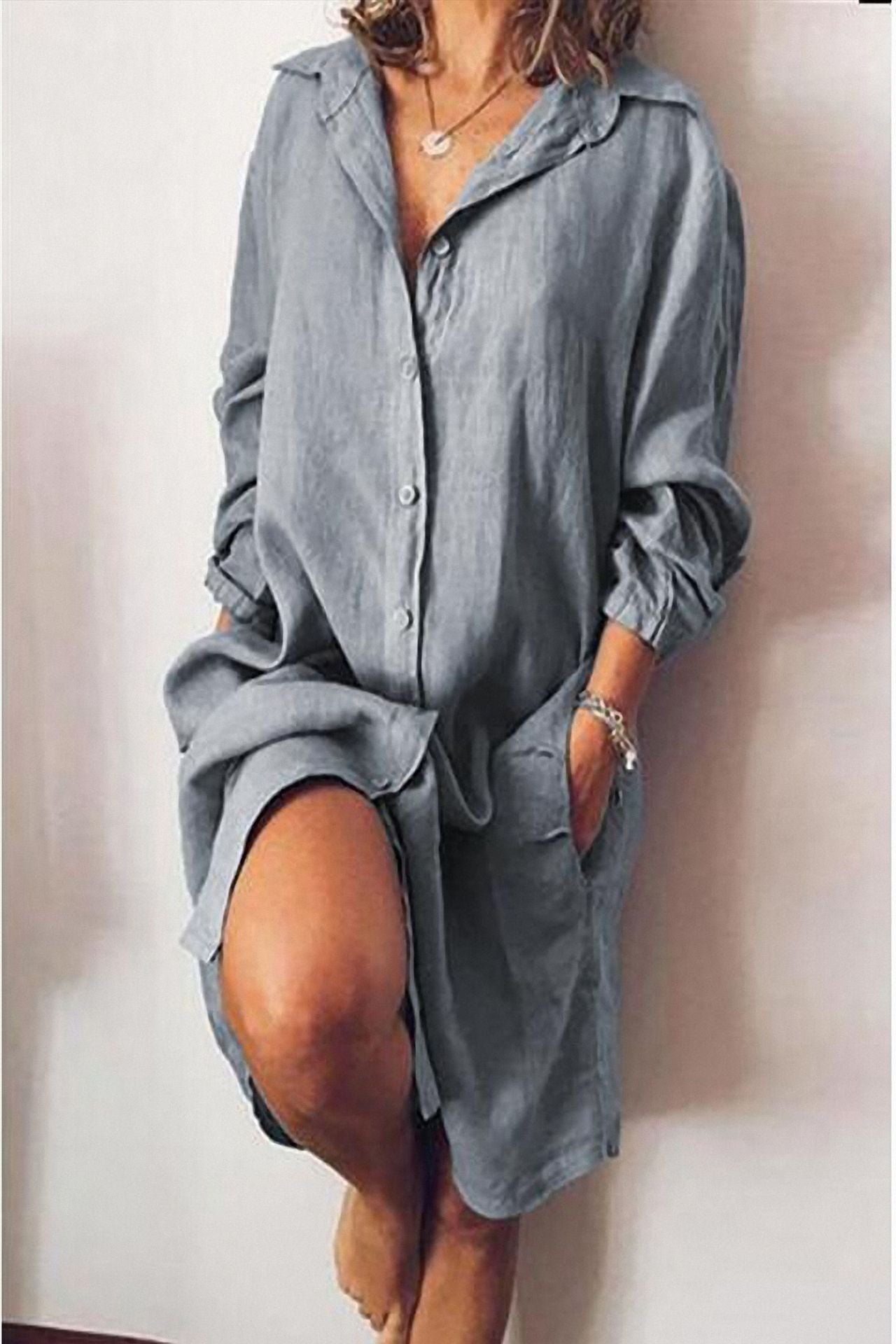 Chemise Longue Unie à Poches Femme