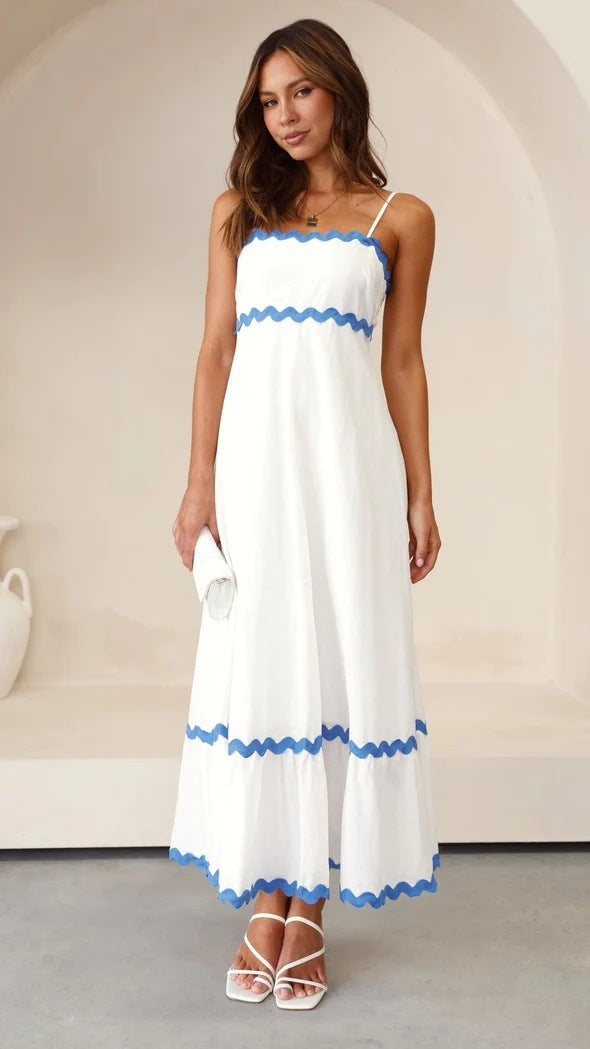 Robe longue à bretelles motif ondulé