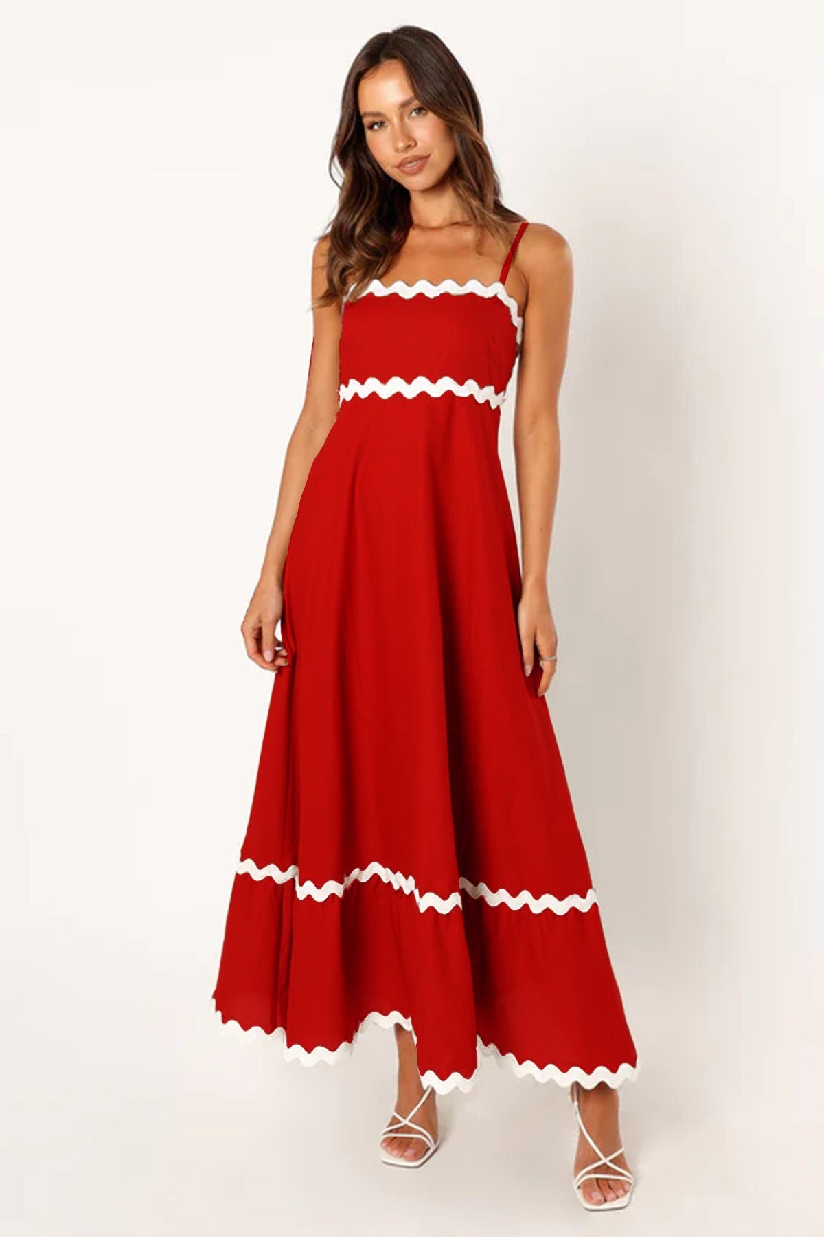 Robe longue à bretelles motif ondulé