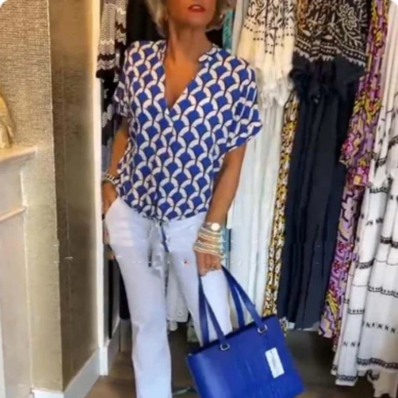 Chemise à col en V , élégante et imprimée