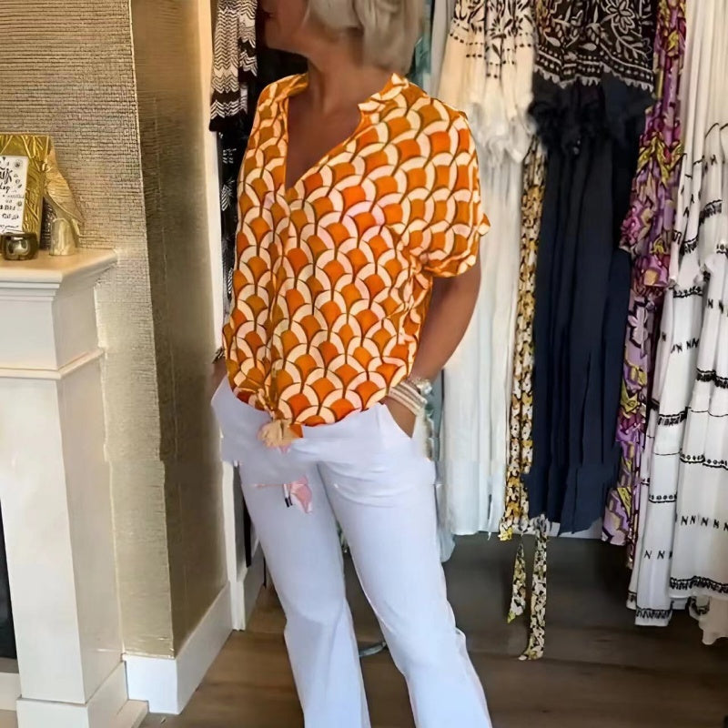 Chemise à col en V , élégante et imprimée