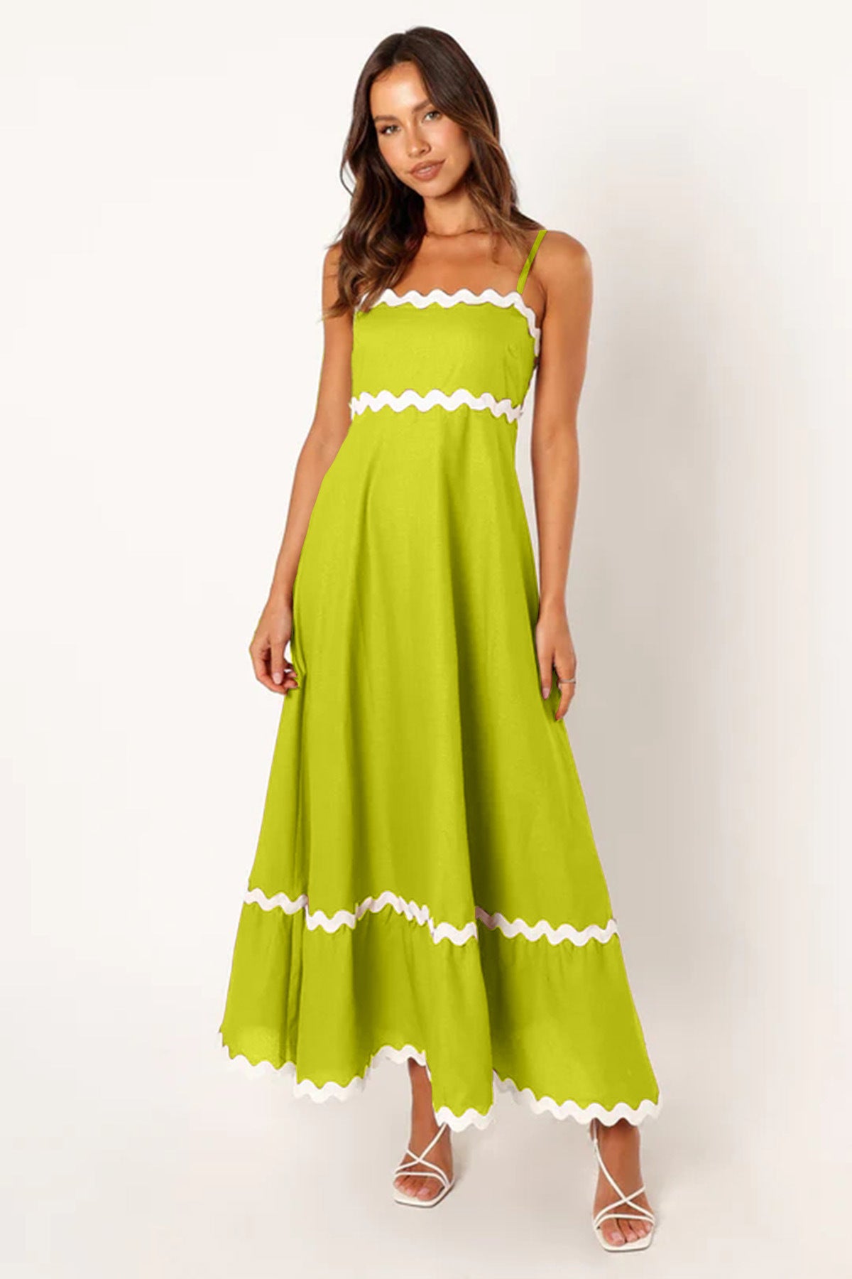 Robe longue à bretelles motif ondulé