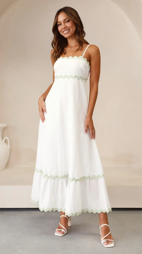 Robe longue à bretelles motif ondulé
