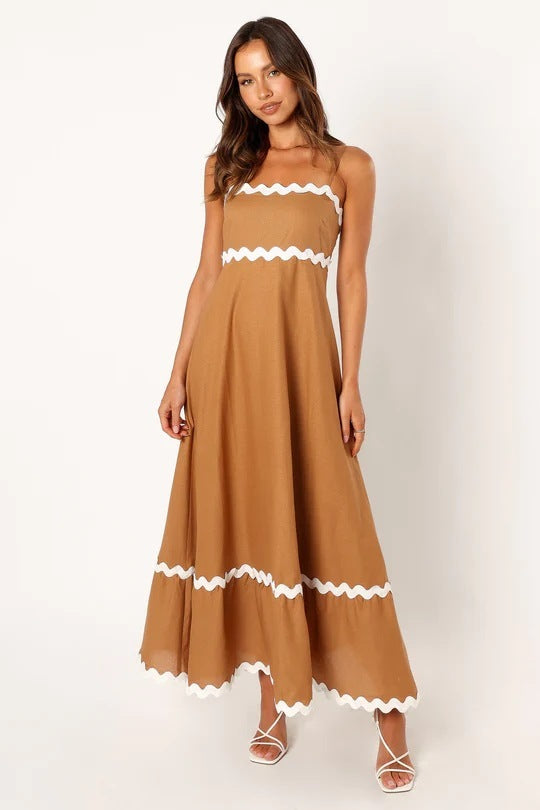 Robe longue à bretelles motif ondulé