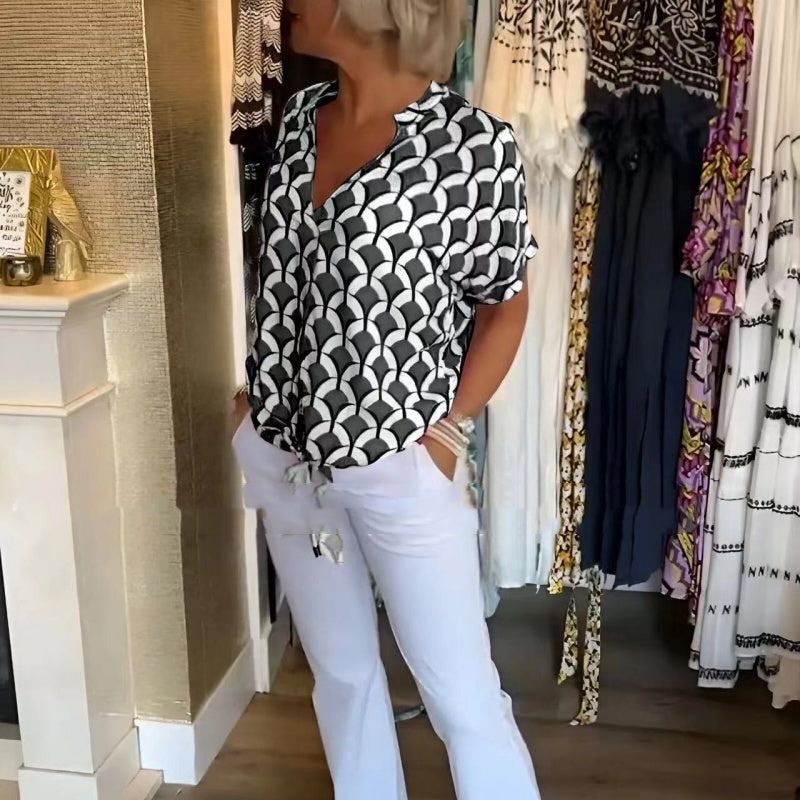 Chemise à col en V , élégante et imprimée