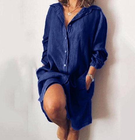 Chemise Longue Unie à Poches Femme