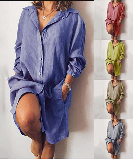 Chemise Longue Unie à Poches Femme