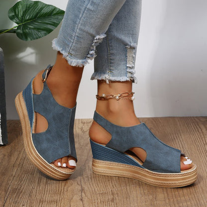 Sandales à bout ouvert , à talons compensés et à boucle