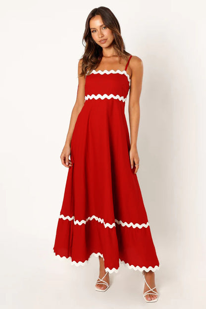 Robe longue à bretelles motif ondulé