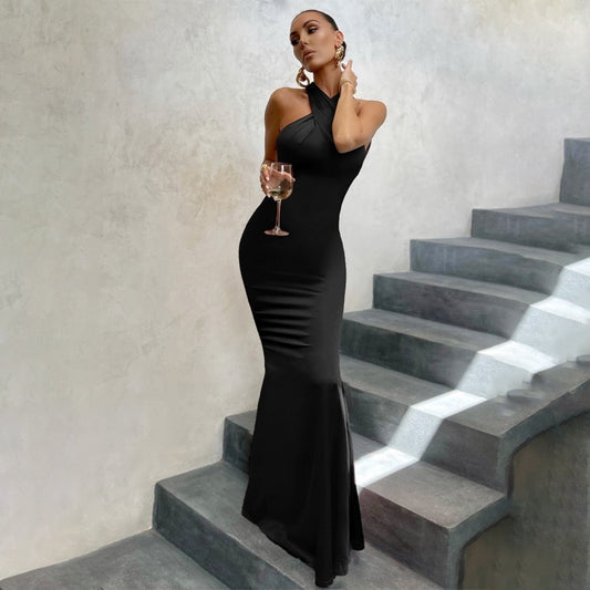 Robe Fishtail Élégante Dos Nu et Coupe Ajustée