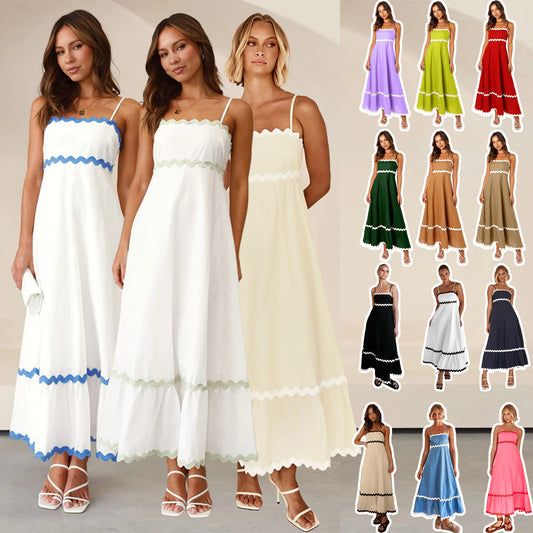 Robe longue à bretelles motif ondulé