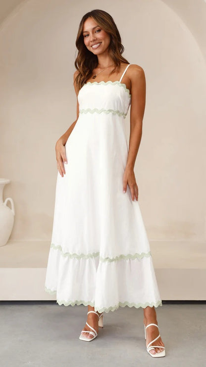 Robe longue à bretelles motif ondulé