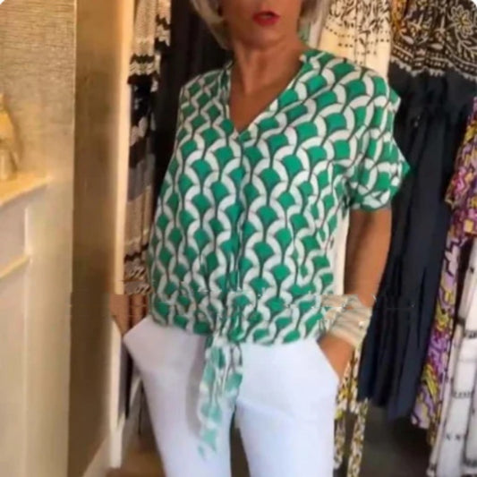 Chemise à col en V , élégante et imprimée